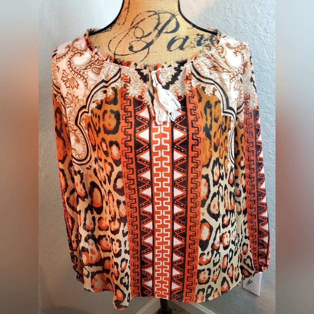 INC International Concepts Orange Animal Print Blouse